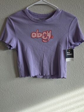 Obey Lavender Cropped Logo Tee